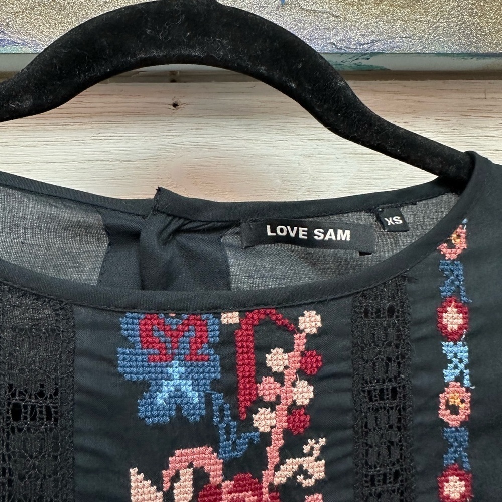 Love Sam Black Embroidered Boho Blouse XS - Picture 4 of 7